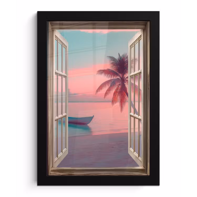 Poster met lijst - Doorkijk - Strand - Palmboom - Tropisch — 1