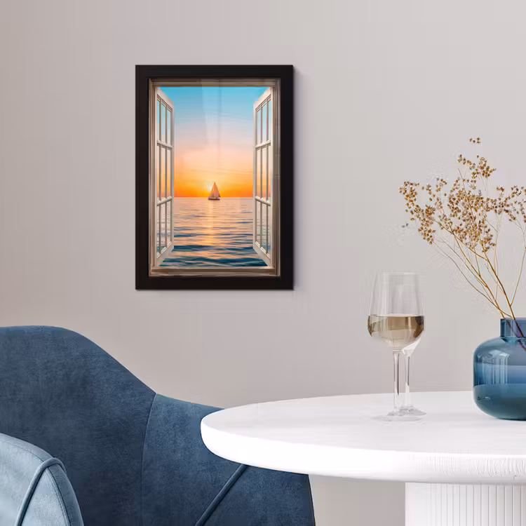 Poster met lijst - Doorkijk - Zee - Boot - Zonsondergang — 2