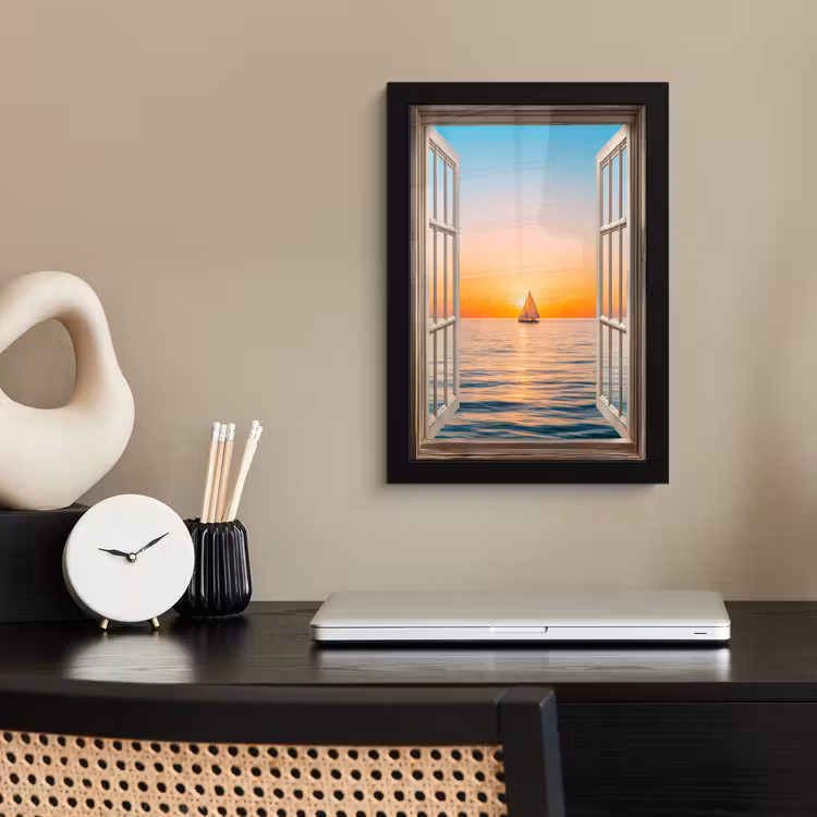 Poster met lijst - Doorkijk - Zee - Boot - Zonsondergang — 3