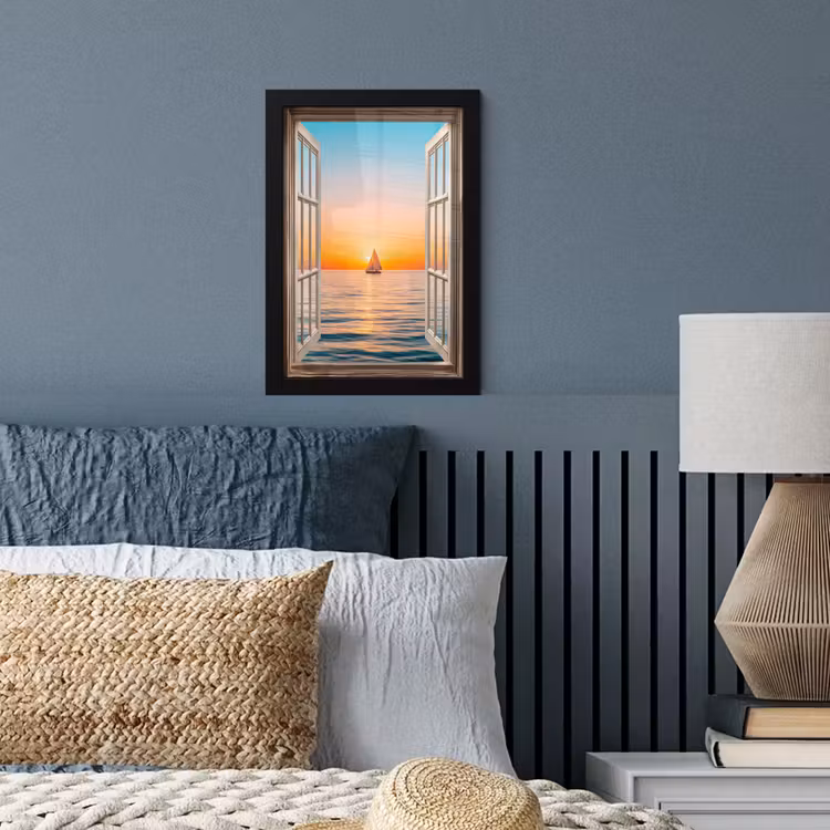 Poster met lijst - Doorkijk - Zee - Boot - Zonsondergang — 4