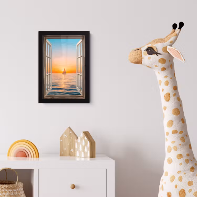 Poster met lijst - Doorkijk - Zee - Boot - Zonsondergang — 5