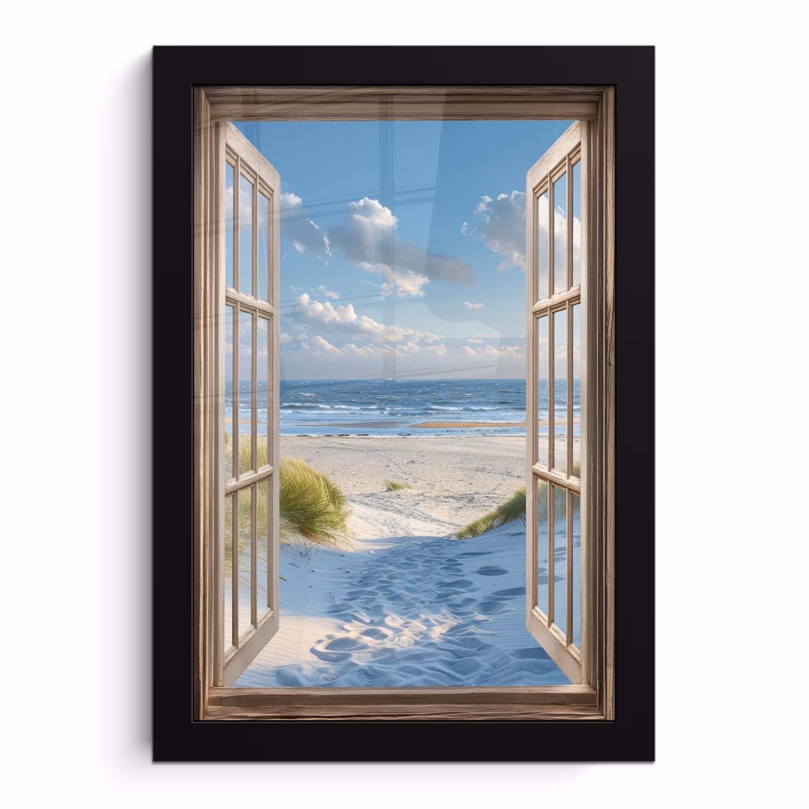 Poster met lijst - Doorkijk - Strand - Raam - Duinen - Zee — 1
