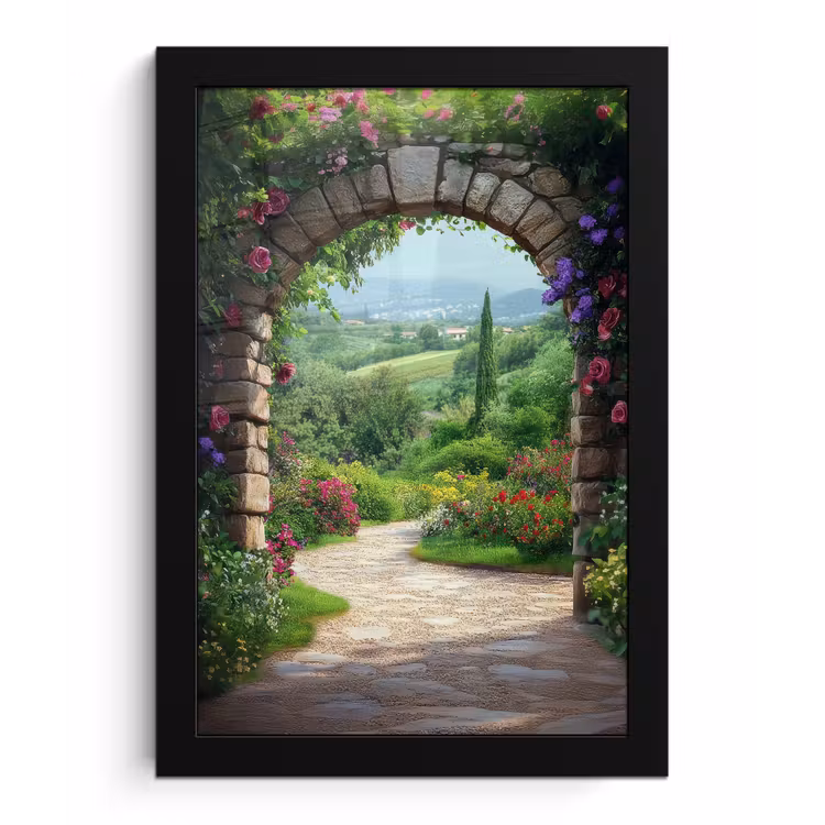 Poster met lijst - Doorkijk - Landschap - Bloemen - Pad - Uitzicht — 1