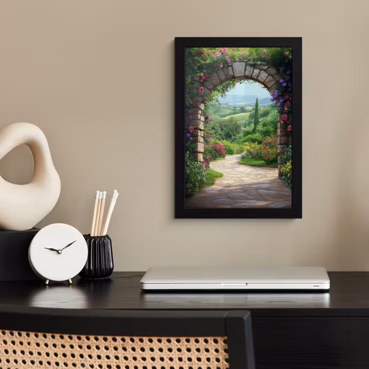 Poster met lijst - Doorkijk - Landschap - Bloemen - Pad - Uitzicht — 3