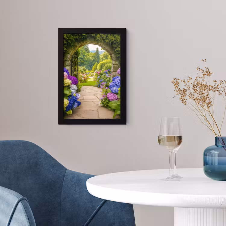 Poster met lijst - Doorkijk - Poort - Hortensia - Bloementuin — 2