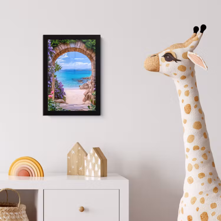 Poster met lijst - Doorkijk - Poort - Zee - Strand - Rotsen — 5