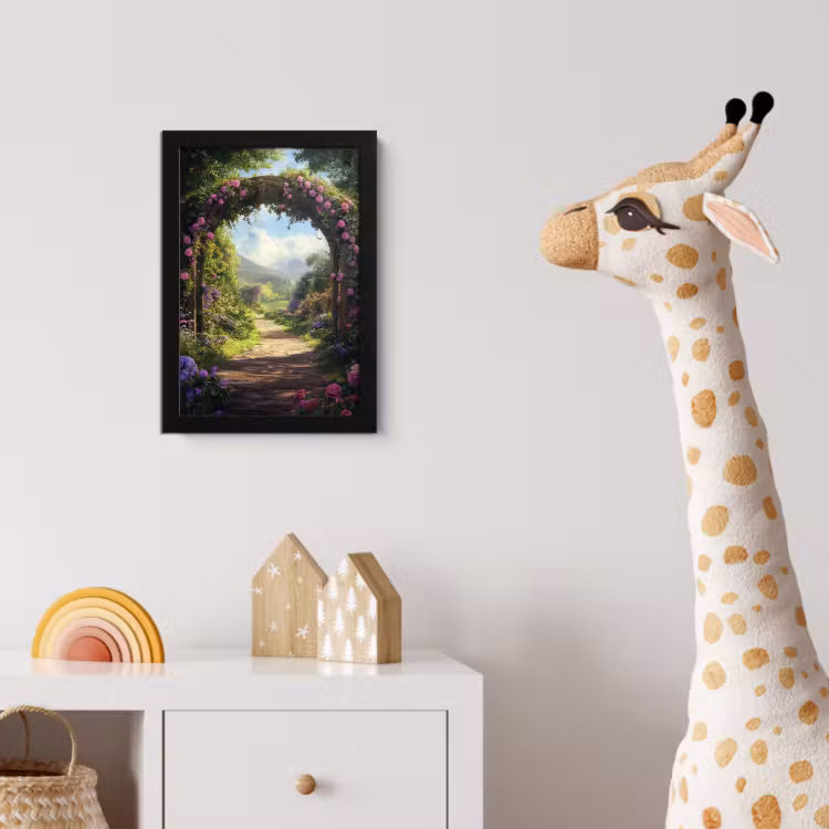 Poster met lijst - Doorkijk - Rozenboog - Uitzicht - Landschap - Bloemen — 5