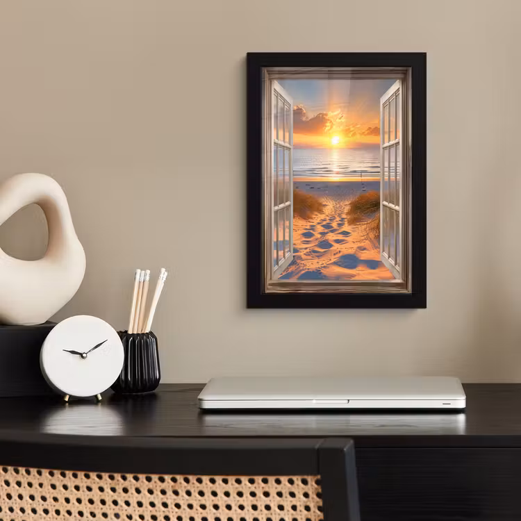 Poster met lijst - Doorkijk - Strand - Duinen - Zonsondergang — 3