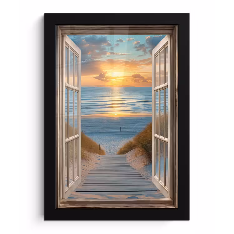 Poster met lijst - Doorkijk - Strand - Pad - Zonsondergang — 1
