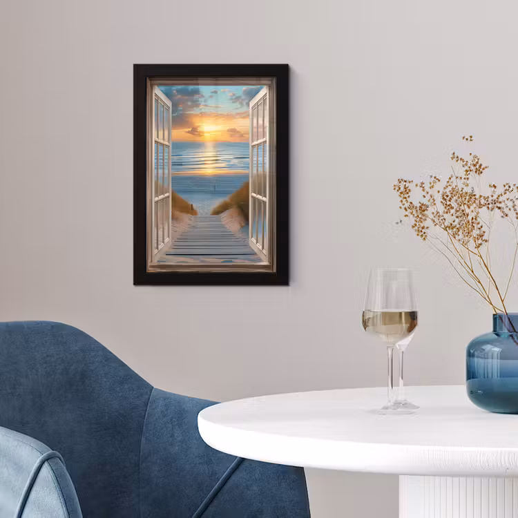 Poster met lijst - Doorkijk - Strand - Pad - Zonsondergang — 2
