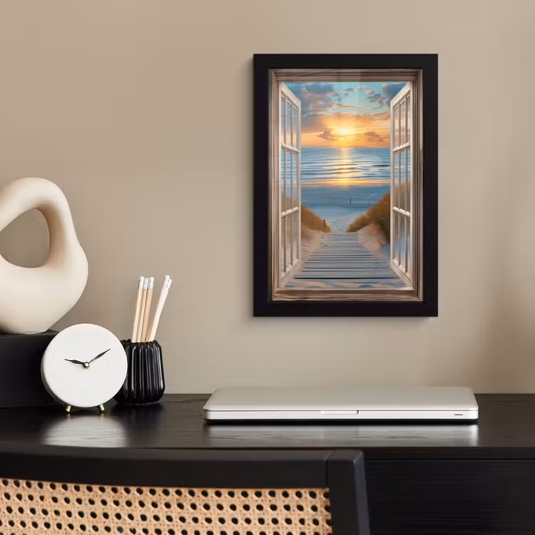 Poster met lijst - Doorkijk - Strand - Pad - Zonsondergang — 3