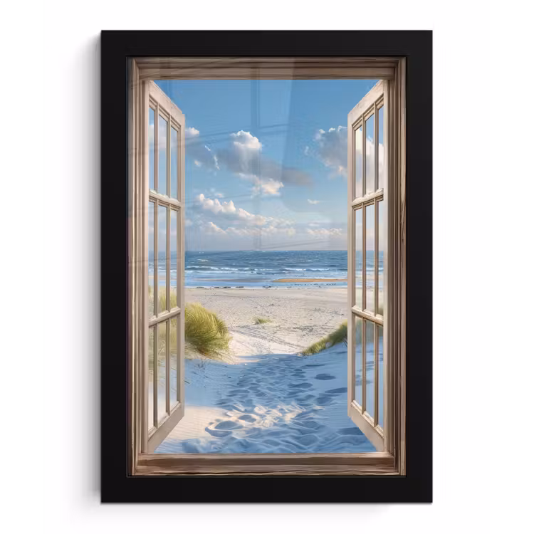 Poster met lijst - Doorkijk - Strand - Raam - Duinen - Zee — 1