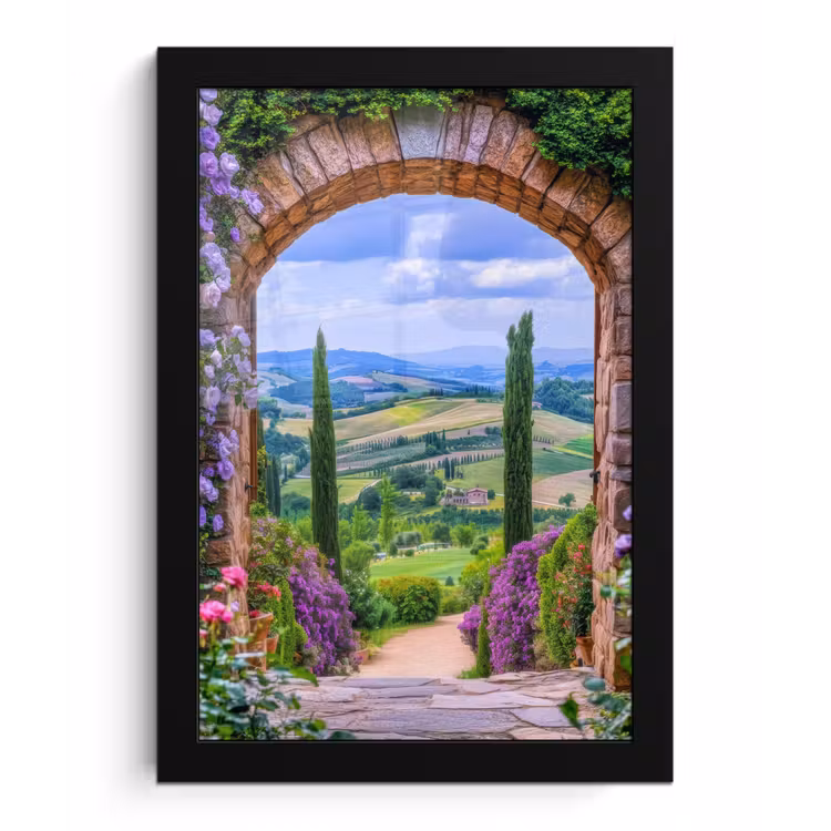 Poster met lijst - Doorkijk - Toscane - Landschap - Poort — 1