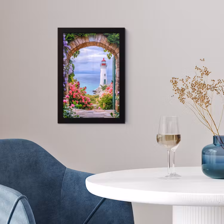 Poster met lijst - Doorkijk - Vuurtoren - Bloemen - Uitzicht — 2