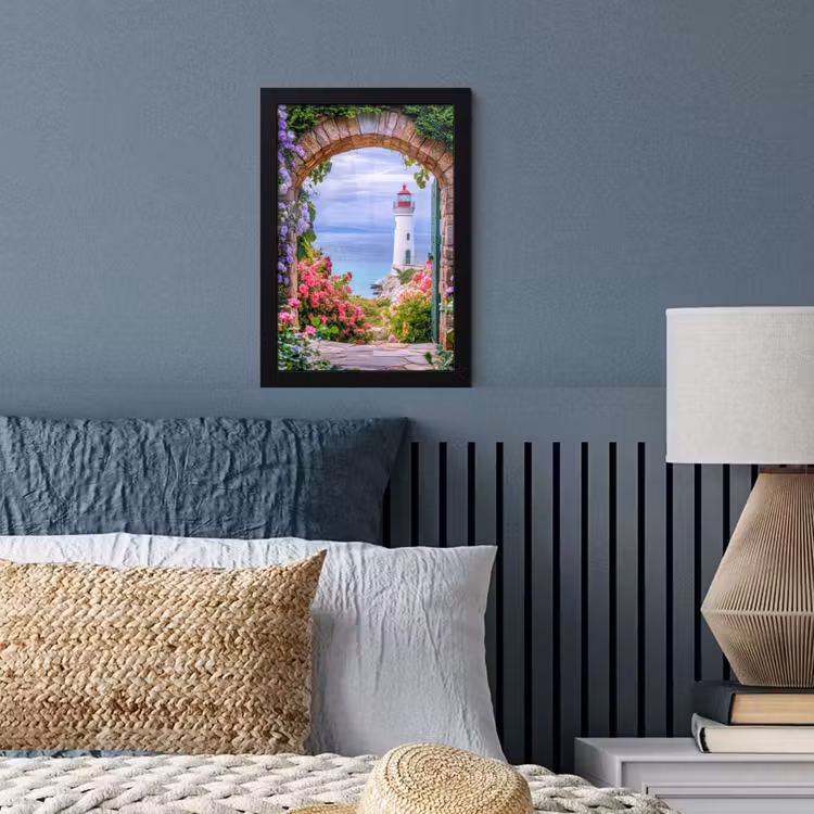 Poster met lijst - Doorkijk - Vuurtoren - Bloemen - Uitzicht — 4