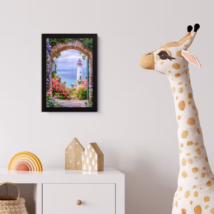 Poster met lijst - Doorkijk - Vuurtoren - Bloemen - Uitzicht — 5