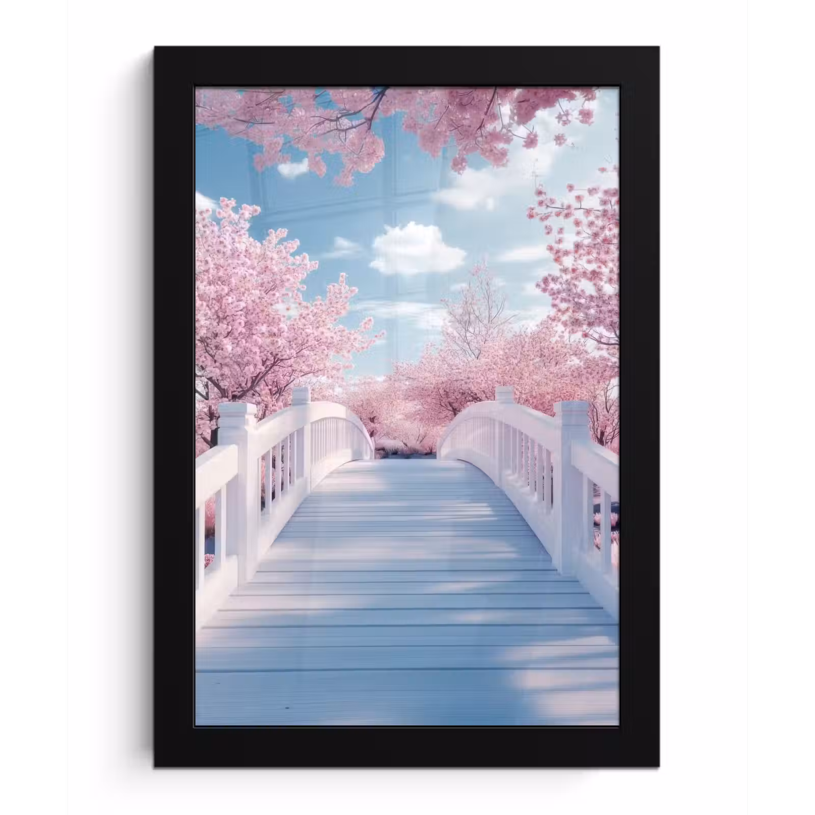 Poster met lijst - Brug - Kersenbomen - Wit — 1