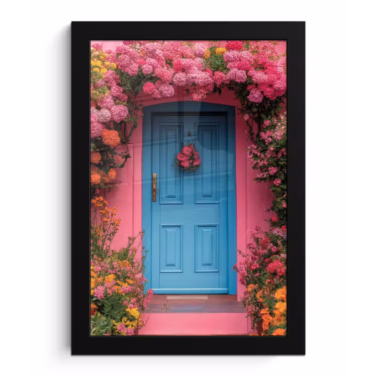 Poster met lijst - Bloemen - Deur - Roze — 1