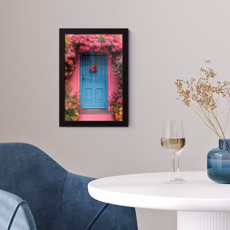 Poster met lijst - Bloemen - Deur - Roze — 2