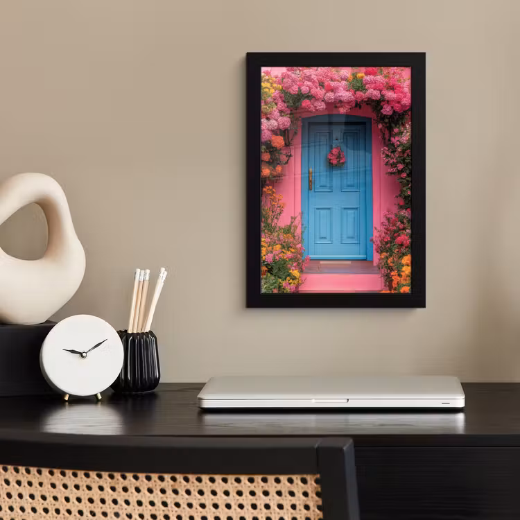 Poster met lijst - Bloemen - Deur - Roze — 3