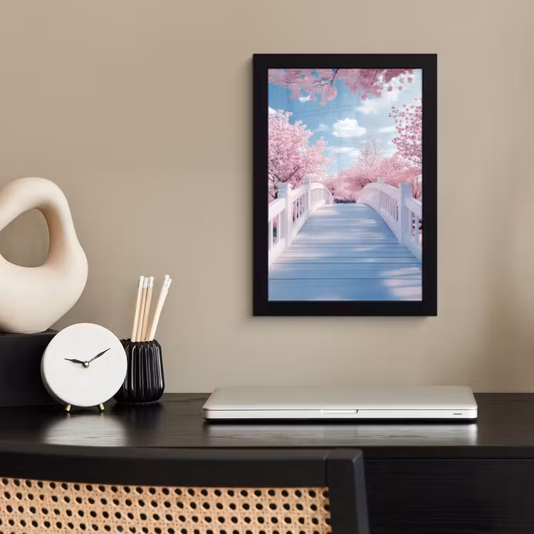 Poster met lijst - Brug - Kersenbomen - Wit — 3