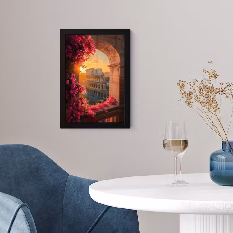 Poster met lijst - Colosseum - Rome - Roze Bloemen — 2