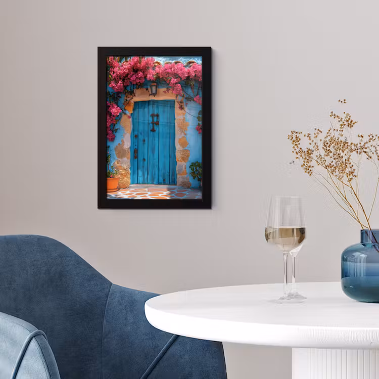 Poster met lijst - Deur - Hout - Bloemen - Blauw — 2