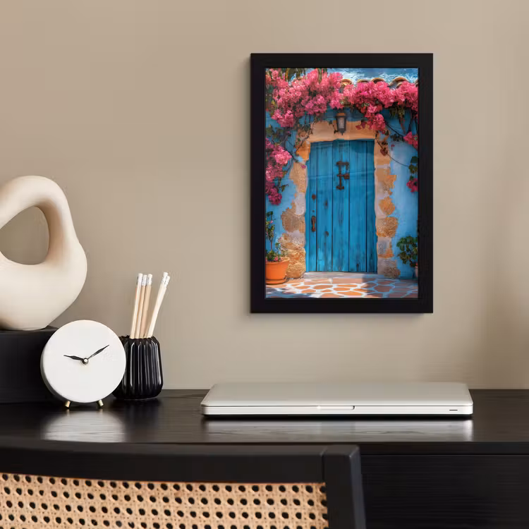 Poster met lijst - Deur - Hout - Bloemen - Blauw — 3