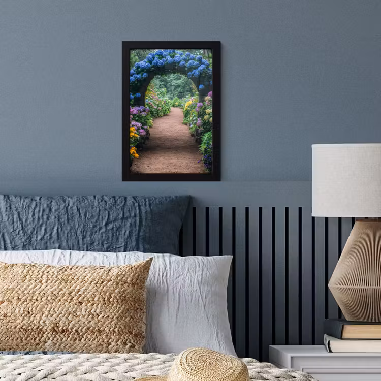 Poster met lijst - Doorkijk - Bloemen - Hortensia - Pad — 4