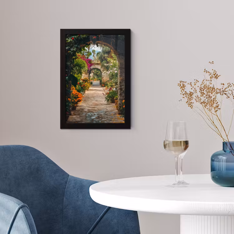 Poster met lijst - Doorkijk - Bloemen - Poort - Stenen — 2