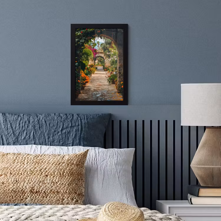 Poster met lijst - Doorkijk - Bloemen - Poort - Stenen — 4