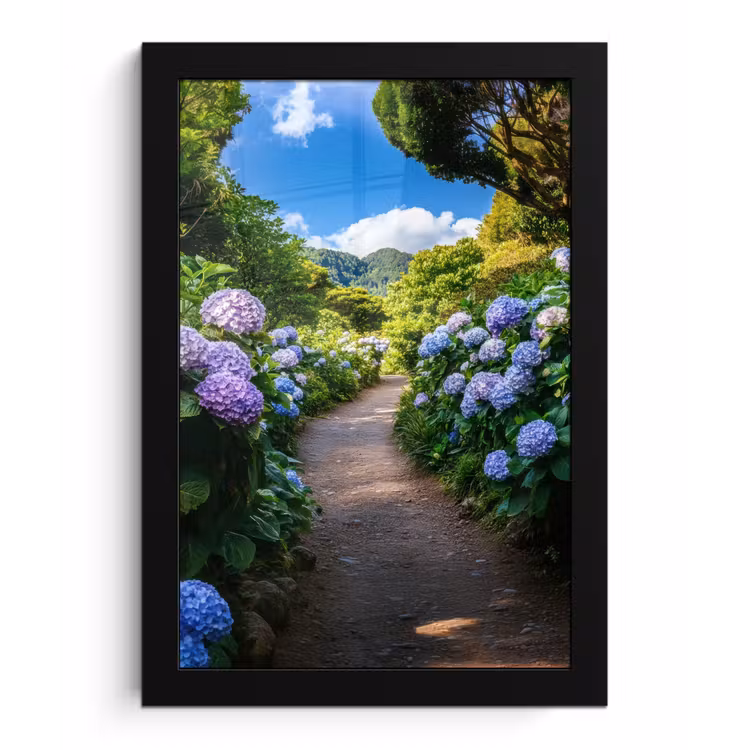 Poster met lijst - Hortsensia - Pad - Bloemen — 1