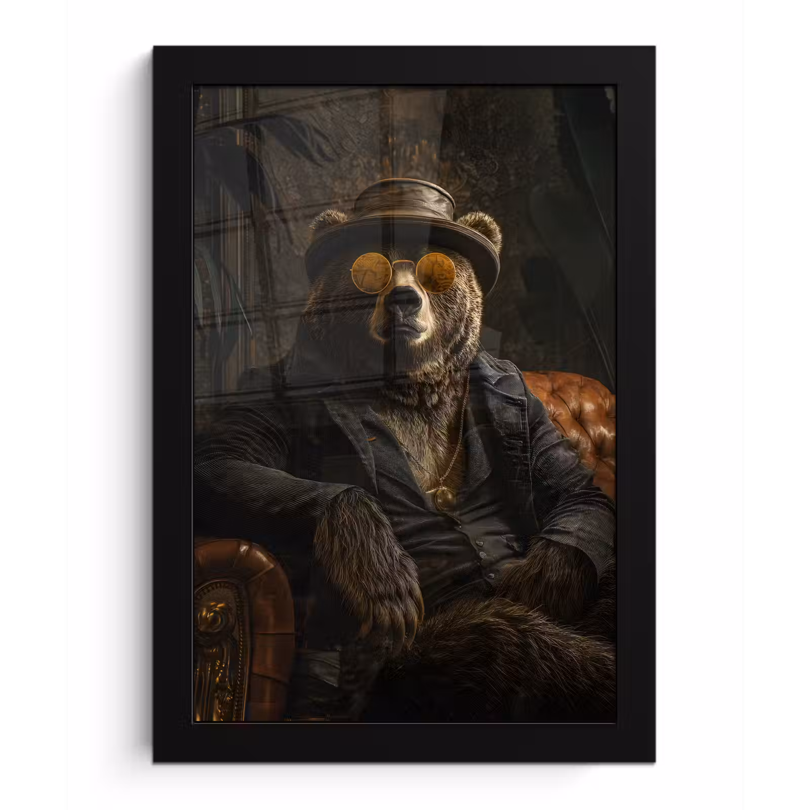 Poster met lijst - Beer - Bruin - Pak - Hoed — 1