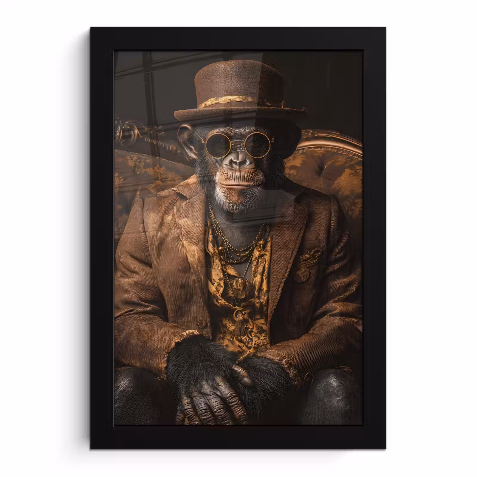 Poster met lijst - Chimpansee - Stoel - Pak - Bruin — 1