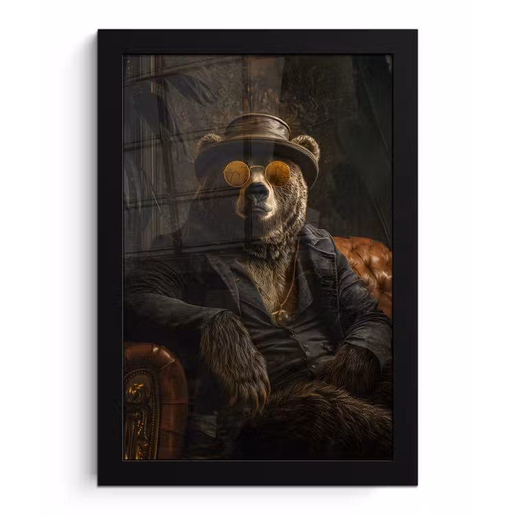 Poster met lijst - Beer - Bruin - Pak - Hoed — 1