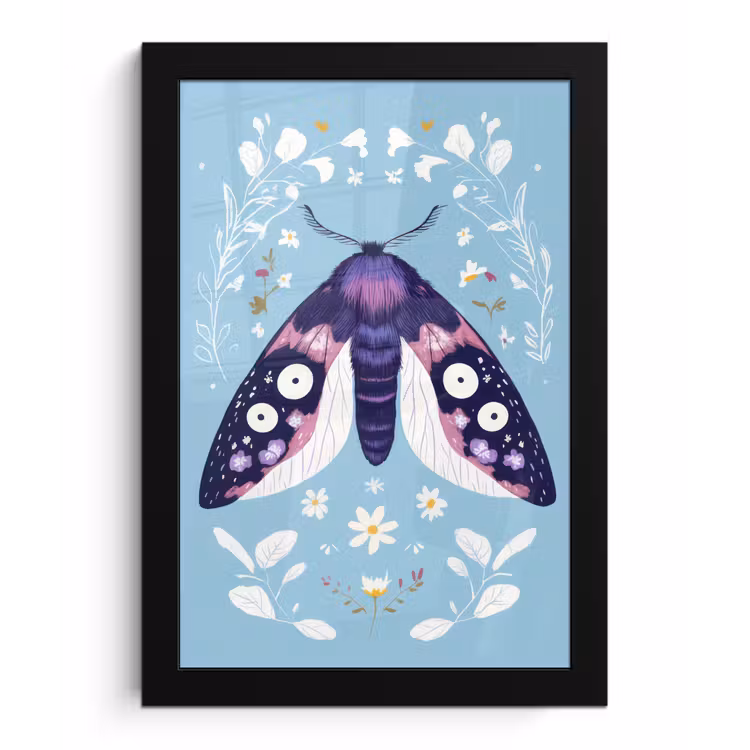 Poster met lijst - Bladeren - Wit - Vlinder - Insect — 1