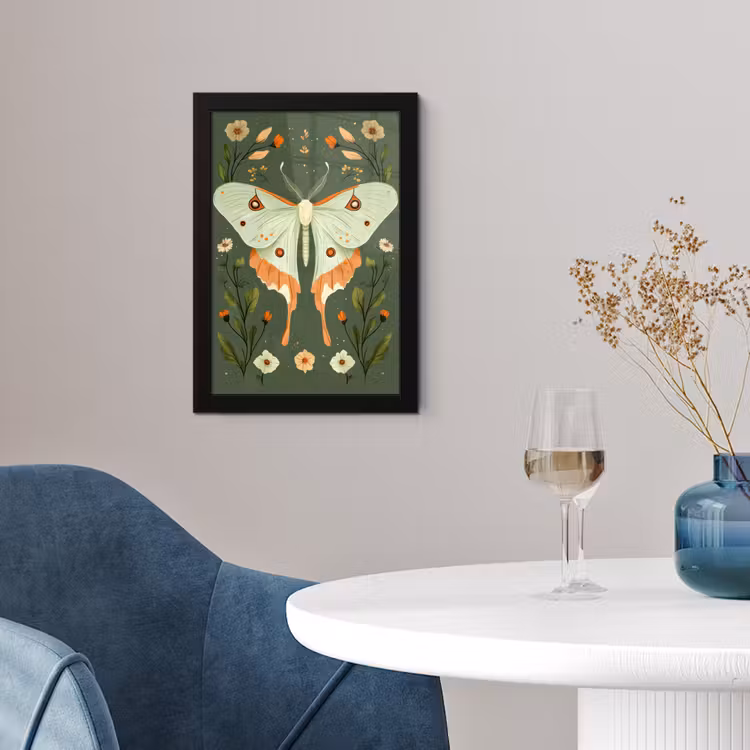 Poster met lijst - Bloemen - Bladeren - Olijfgroen - Vlinder — 2