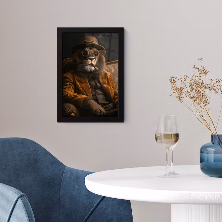Poster met lijst - Bril - Leeuw - Bank - Hoed — 2