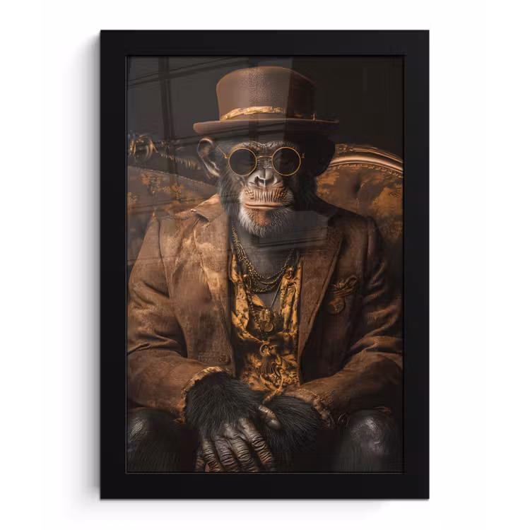 Poster met lijst - Chimpansee - Stoel - Pak - Bruin — 1