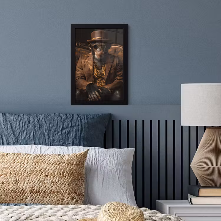 Poster met lijst - Chimpansee - Stoel - Pak - Bruin — 4