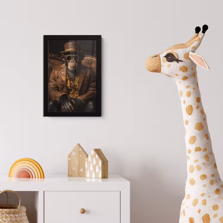Poster met lijst - Chimpansee - Stoel - Pak - Bruin — 5