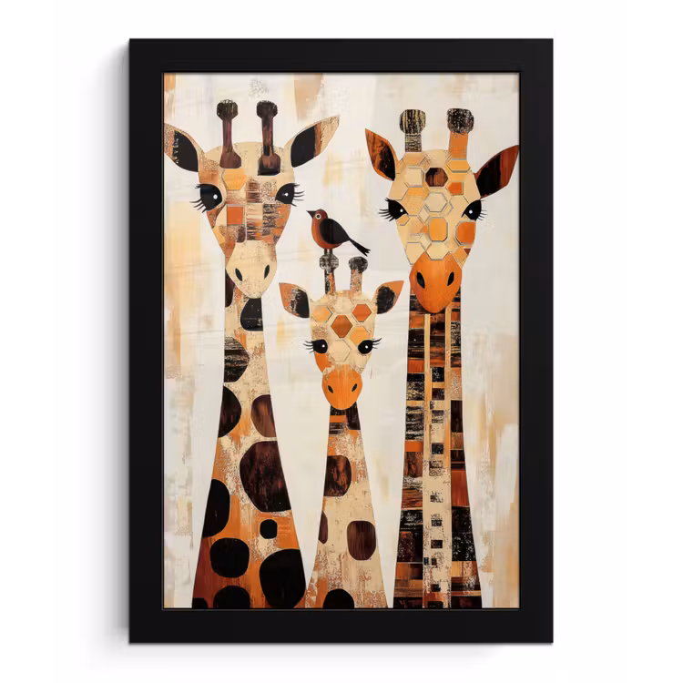 Poster met lijst - Giraffen - Cartoon - Crème — 1