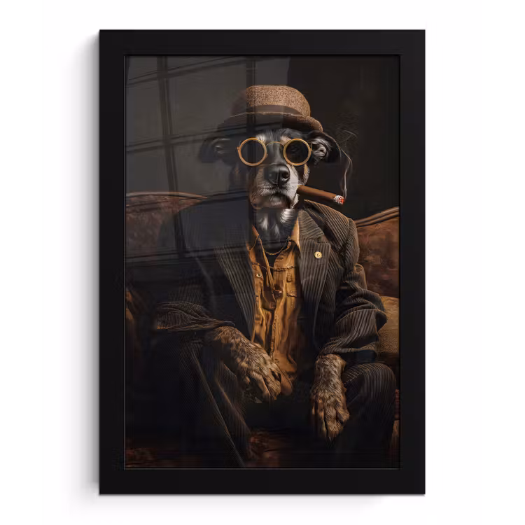Poster met lijst - Hond - Sigaar - Hoed - Pak — 1