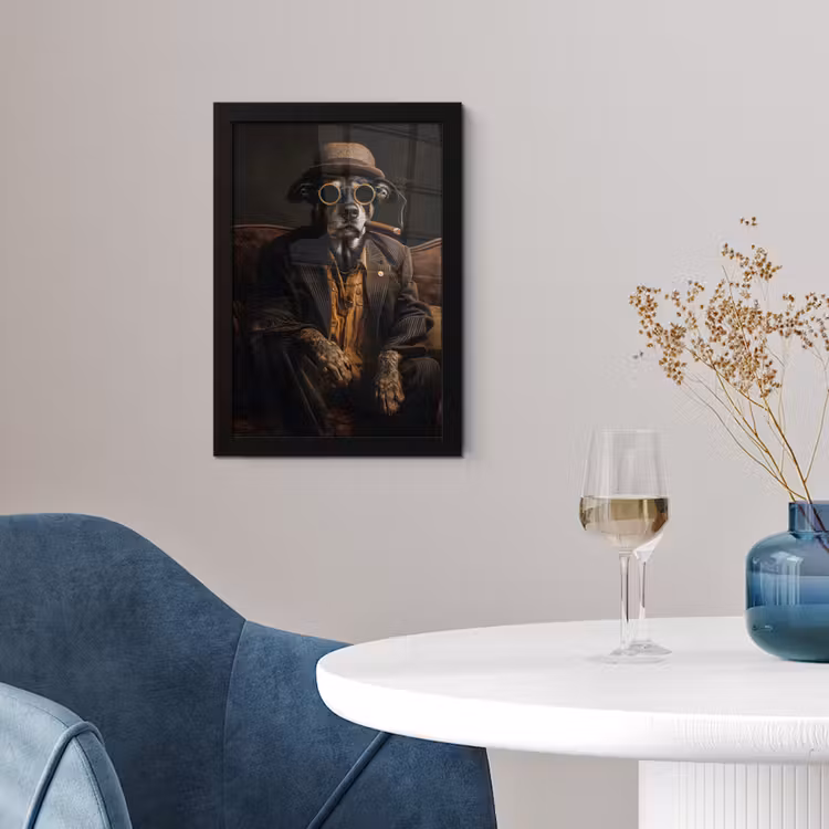Poster met lijst - Hond - Sigaar - Hoed - Pak — 2