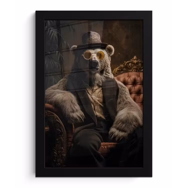 Poster met lijst - Ijsbeer - Hoed - Bril - Stoel — 1