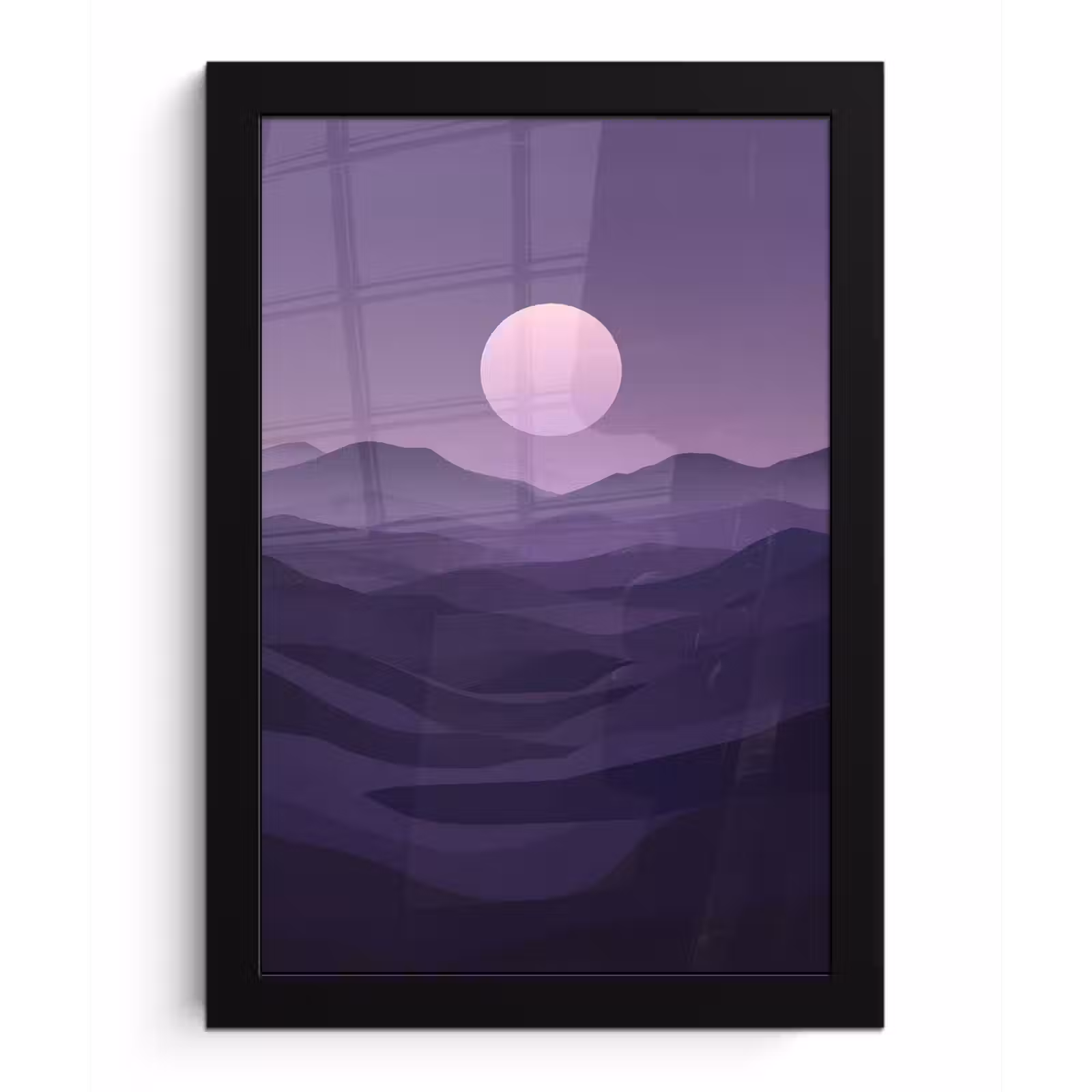 Poster met lijst - Heuvels - Paars - Mist - Zon — 1