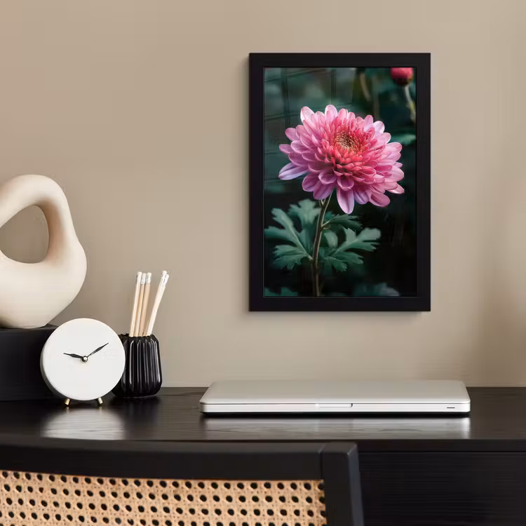 Poster met lijst - Blad - Chrysant - Roze - Schaduw — 3