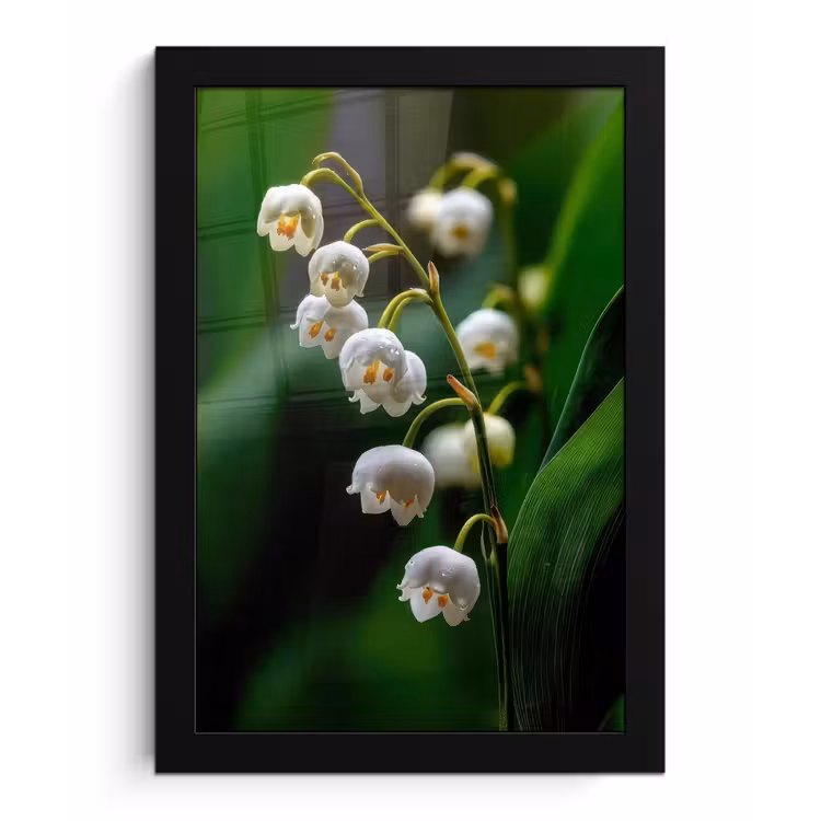 Poster met lijst - Bloemen - Wit - Bladeren - Lelietjes — 1