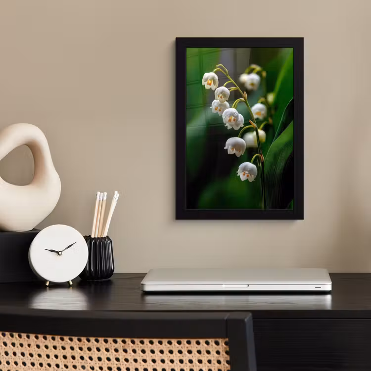Poster met lijst - Bloemen - Wit - Bladeren - Lelietjes — 3