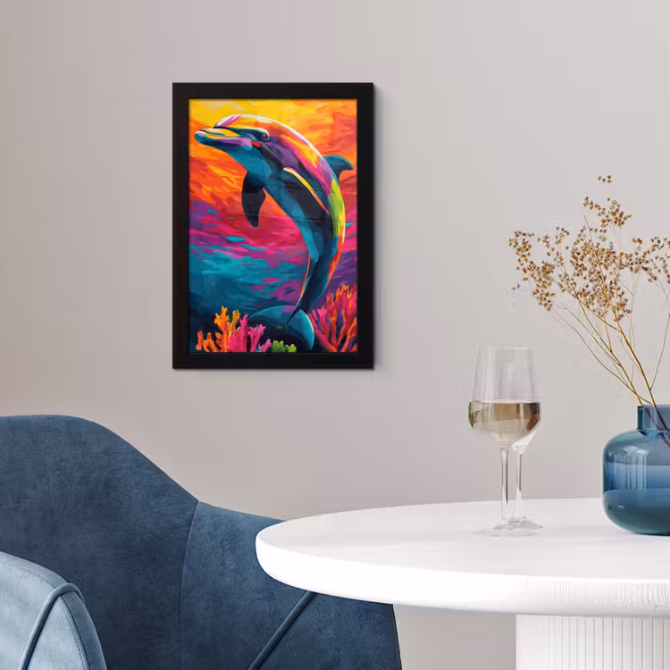 Poster met lijst - Dolfijn - Kleurrijk - Oceaan - Koraal — 2